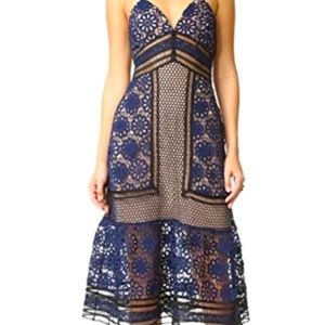Self Portrait Navy Lace MIDI Dress size 0 UK 4